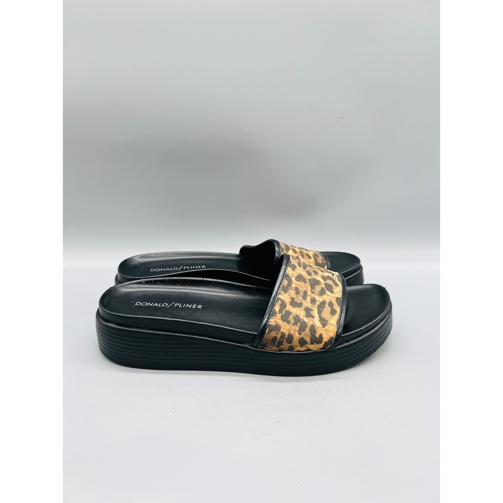 Donald Pliner Sandals Womens 7.5 Black Leopard Print Fiji Platform Slide Shoes